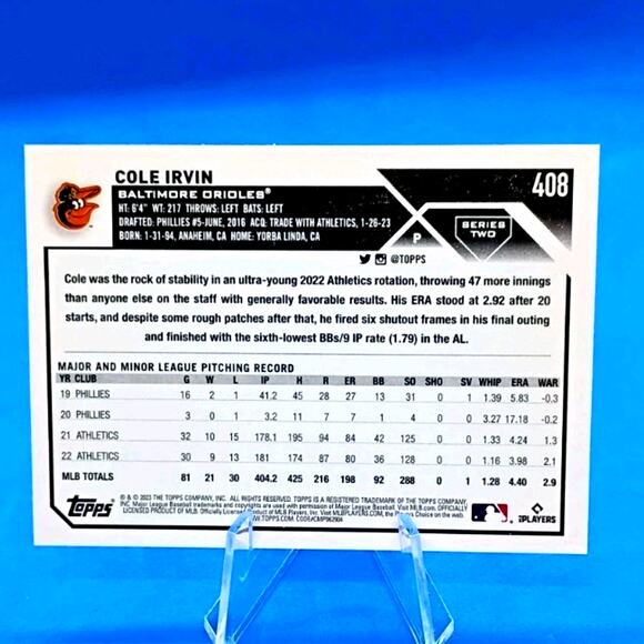 2023 Topps Complete Set - Cole Irvin #408 Gold Star - Picture 3 of 4